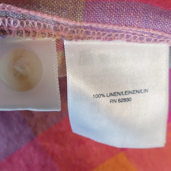 Lands' End Rainbow Madras Plaid Button Down Linen Shirt, Size XS (runs big) - Picture 8 of 9